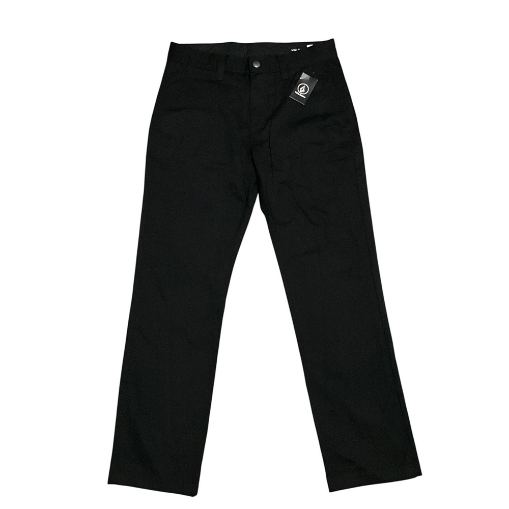 Volcom Mens Vmonty Pant Black Modern‎ Fit Chino Straight Leg Size 28 Logo NWT